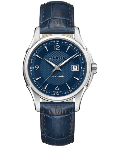 Shop Hamilton Men's Swiss Automatic Jazzmaster Viewmatic Blue Leather Strap Watch 40mm