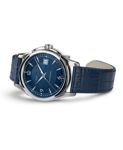 Shop Hamilton Men's Swiss Automatic Jazzmaster Viewmatic Blue Leather Strap Watch 40mm