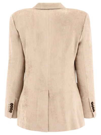 Shop Brunello Cucinelli Hammered Corduroy Blazer With Monili In Beige