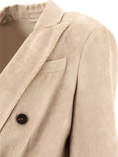 Shop Brunello Cucinelli Hammered Corduroy Blazer With Monili In Beige