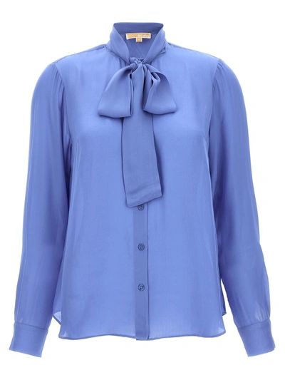 Shop Michael Michael Kors Pussy Bow Blouse In Blue