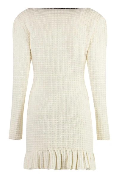 Shop Self-portrait Lace-effect Knitted Dress In Ivory
