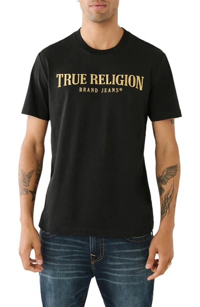 Shop True Religion Brand Jeans Gold Arch Embroidered T-shirt In Jet Black