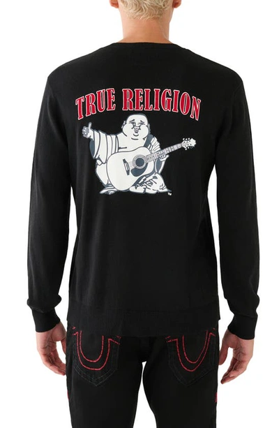 Shop True Religion Brand Jeans Appliquéd Crewneck Sweater In Jet Black