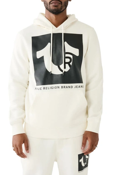 Shop True Religion Brand Jeans Studded Logo Pullover Hoodie In Winter White