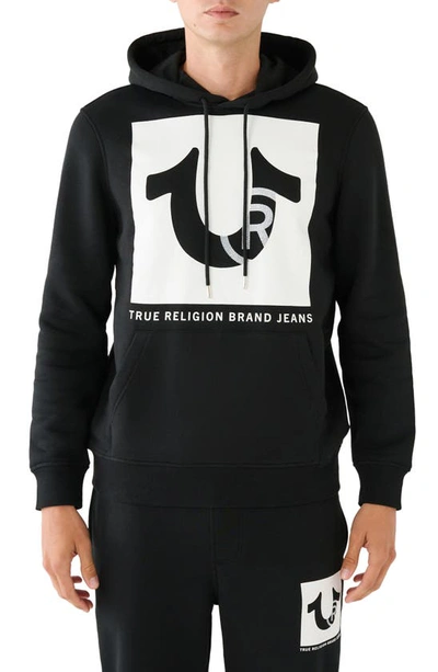 Shop True Religion Brand Jeans Studded Logo Pullover Hoodie In Jet Black