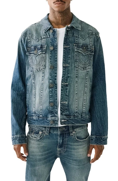 Shop True Religion Brand Jeans Jimmy Denim Jacket In Caspien Sea