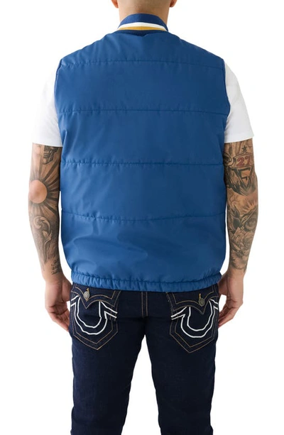 Shop True Religion Brand Jeans Colorblock Chevron Puffer Vest In Estate Blue