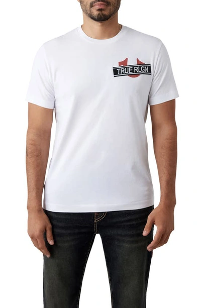 Shop True Religion Brand Jeans Tape Cotton Graphic T-shirt In Optic White