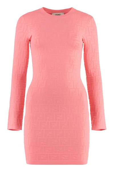Shop Fendi Jacquard Knit Mini-dress In Pink