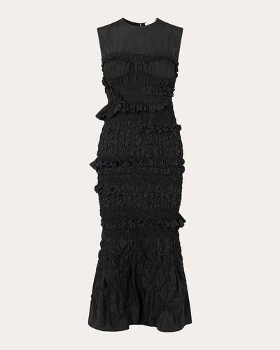 Shop Cecilie Bahnsen Women's Vanda Pansy Smocked Faille Dress In Black