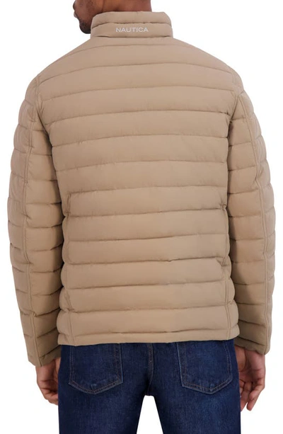 Nautica Water Resistant Reversible Puffer Jacket In Taupe