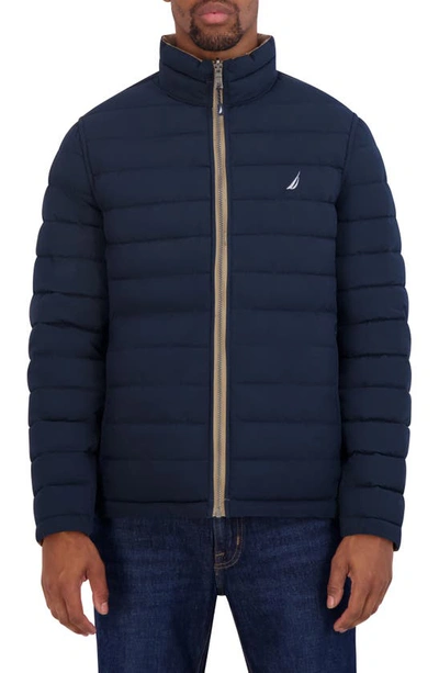 Nautica Water Resistant Reversible Puffer Jacket In Taupe