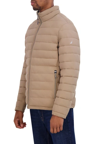 Nautica Water Resistant Reversible Puffer Jacket In Taupe