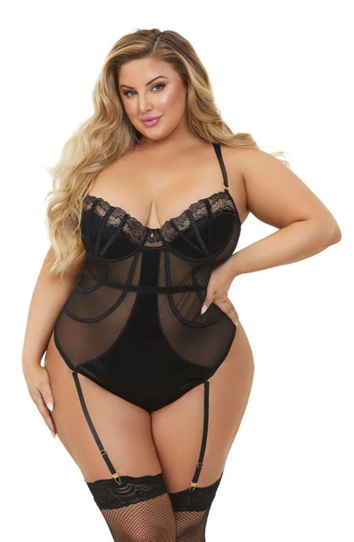 Seven 'til Midnight Satin Lace Teddy In Black