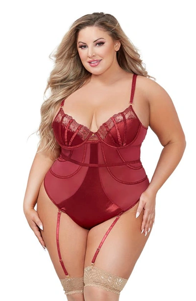 Seven 'til Midnight Satin Lace Teddy In Wine