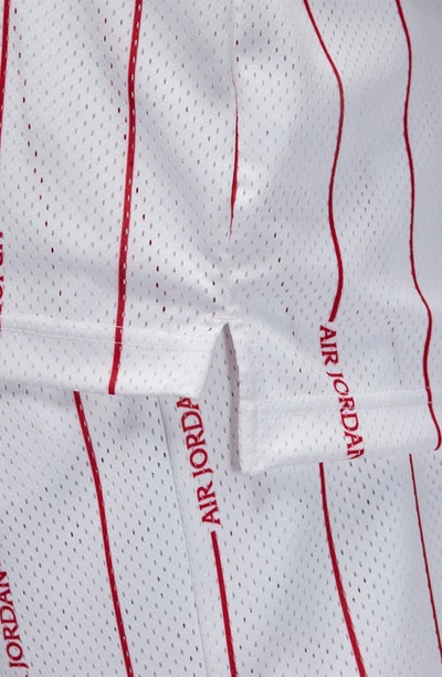 Shop Jordan Essentials Stripe Mesh Jersey In White/ Gym Red/ Gym Red