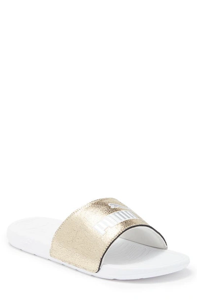 Shop Puma Cool Cat 2.0 Slide Sandal In  Gold- Silver-white