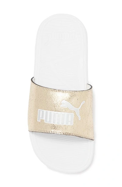 Shop Puma Cool Cat 2.0 Slide Sandal In  Gold- Silver-white