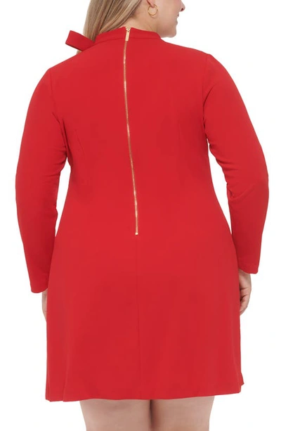 Shop Calvin Klein Tie Neck Long Sleeve Shift Dress In Red