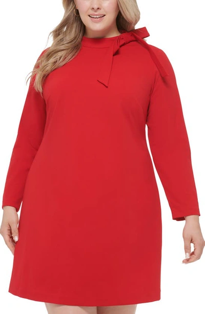 Shop Calvin Klein Tie Neck Long Sleeve Shift Dress In Red