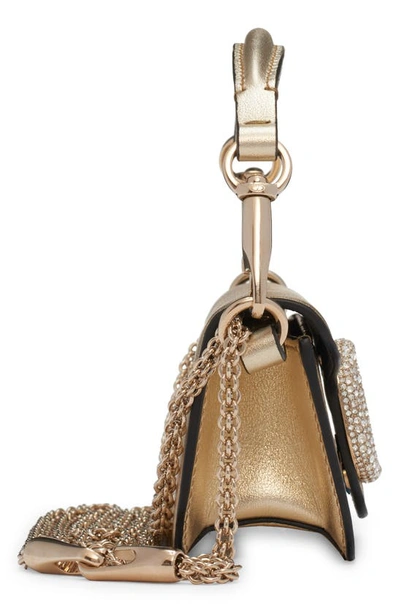 Shop Valentino Mini Locò Vlogo Crystal Detail Metallic Leather Shoulder Bag In P16 Platino/ Crystal