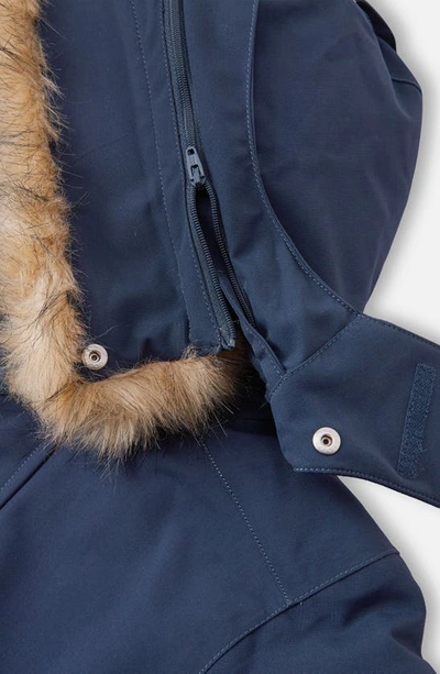 Shop Reima Kids' Tec Stavanger Windproof & Waterproof Insulated Snowsuit With Removable Faux Fur Trim In Navy