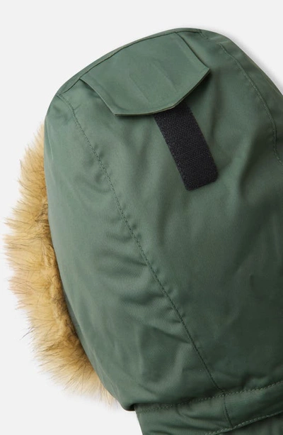 Shop Reima Kids' Serkku Waterproof Down & Feather Fill Jacket With Faux Fur Trim In Thyme Green