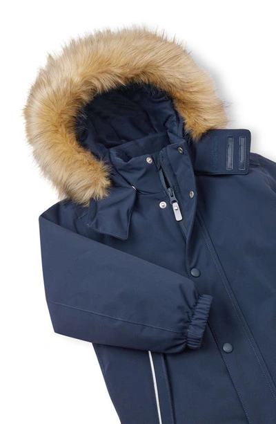 Reima Tec Stava Waterproof & Windproof Insulated Snowsuit With Faux Fur Trim In Navy