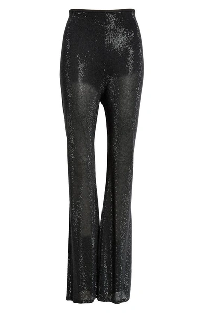 Shop Alexander Wang Crystal Embellished Sheer Knit Bootcut Pants In Black