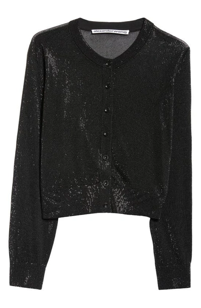 Alexander Wang Relaxed Fit Hot Fix Crop Cardigan In Black