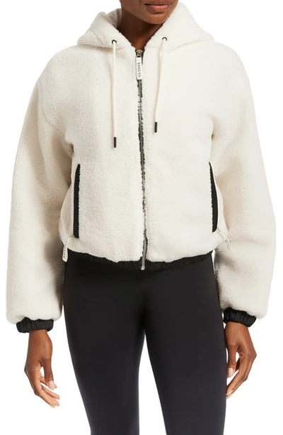 Shop Bandier High Pile Fleece Hooded Zip Jacket In Canvas/ Black