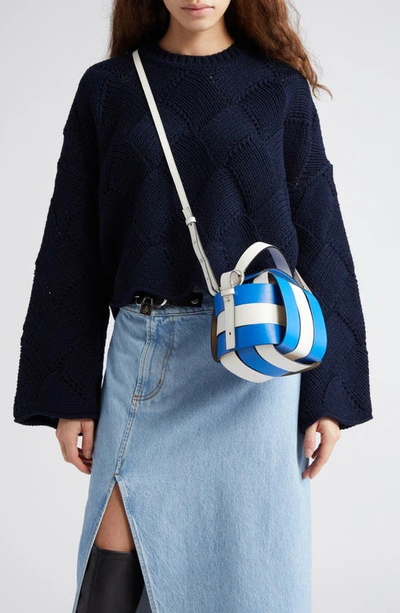 Shop Jw Anderson Knot Leather Crossbody Bag In Blue/ White