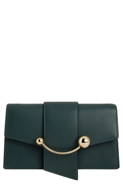 Shop Strathberry Crescent On A Chain Croc Embossed Leather Shoulder Bag In Bottle Green