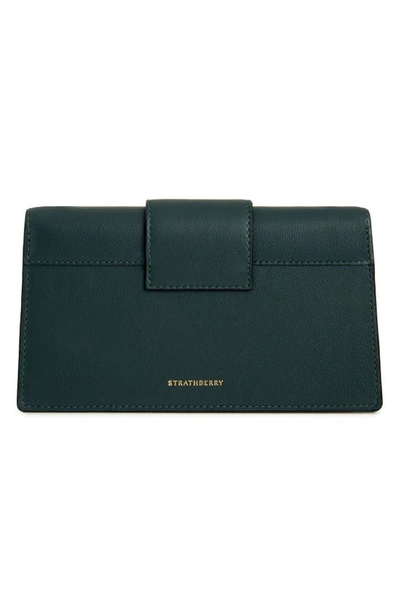 Shop Strathberry Crescent On A Chain Croc Embossed Leather Shoulder Bag In Bottle Green