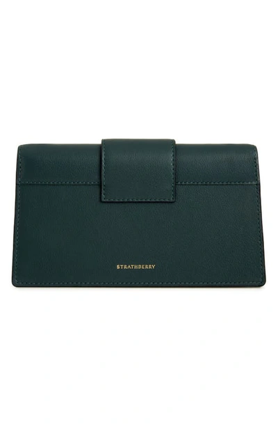 Strathberry Crescent On A Chain Croc Embossed Leather Shoulder Bag In Bottle Green