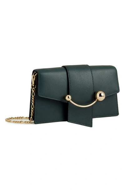 Shop Strathberry Crescent On A Chain Croc Embossed Leather Shoulder Bag In Bottle Green