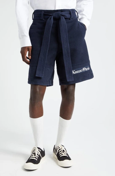 Shop Kenzo Verdy Logo Cotton Judo Shorts In Midnight Blue