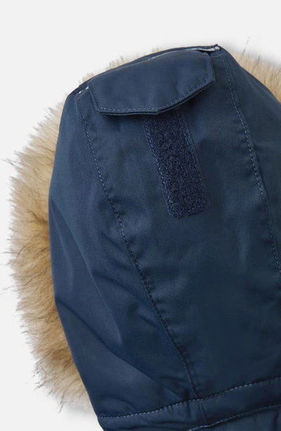 Shop Reima Tec Gotland Waterproof Insulated Snow Bib Overalls With Faux Fur Trim In Navy