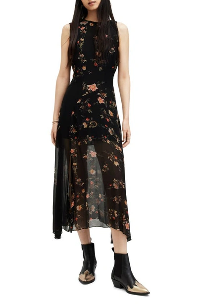 Shop Allsaints Jules Tanana Floral Chiffon Midi Dress In Black