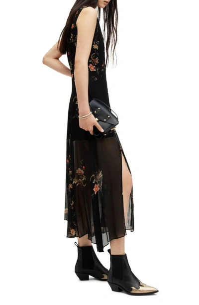 Shop Allsaints Jules Tanana Floral Chiffon Midi Dress In Black