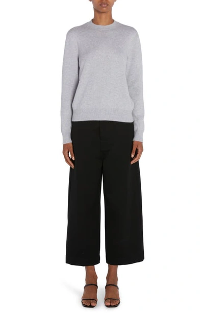 Shop Bottega Veneta Intrecciato Leather Patch Cashmere Blend Crewneck Sweater In Veil Melange