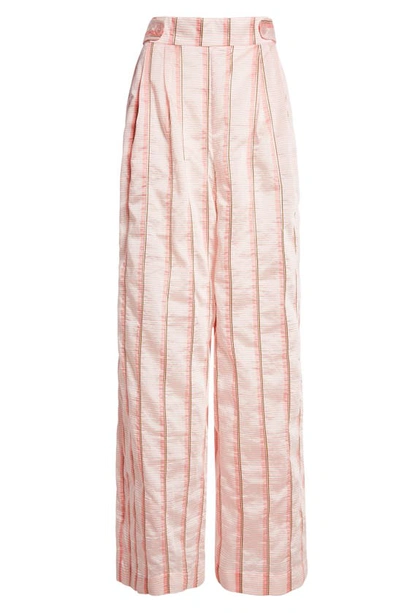 Shop La Vie Style House Stripe Pleated High Waist Wide Leg Pants In Pink Multi