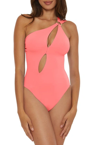 Shop Soluna One-shoulder Cutout One-piece Swimsuit In Garden Pink