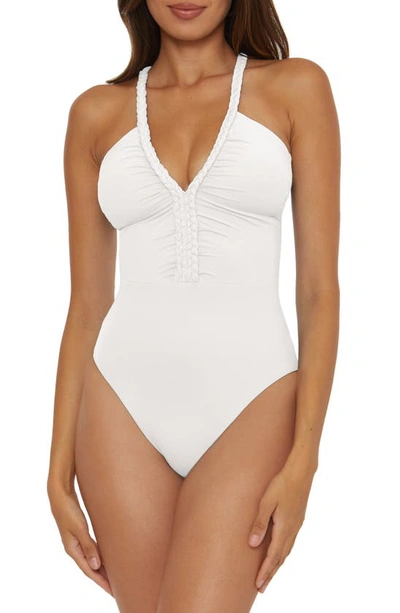 Shop Soluna Braid Trim One-piece Swimsuit In White