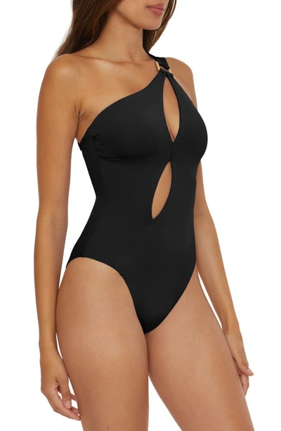 Shop Soluna One-shoulder Cutout One-piece Swimsuit In Black
