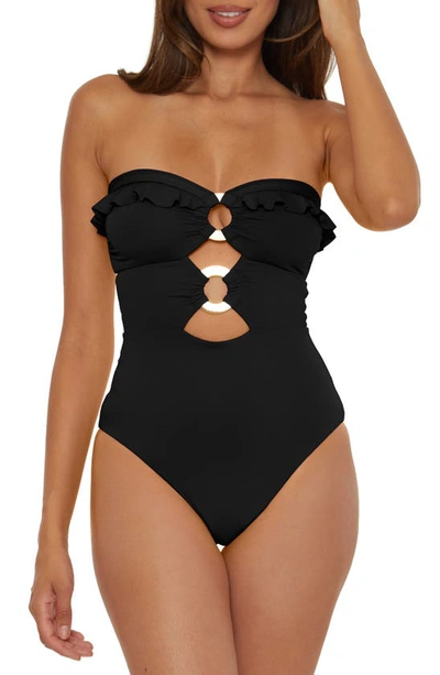 Shop Soluna Ruffle Strappy One-piece Swimsuit In Black