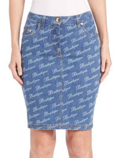 Shop Boutique Moschino Denim Logo Pencil Skirt In Blue