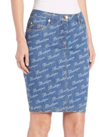 Shop Boutique Moschino Denim Logo Pencil Skirt In Blue