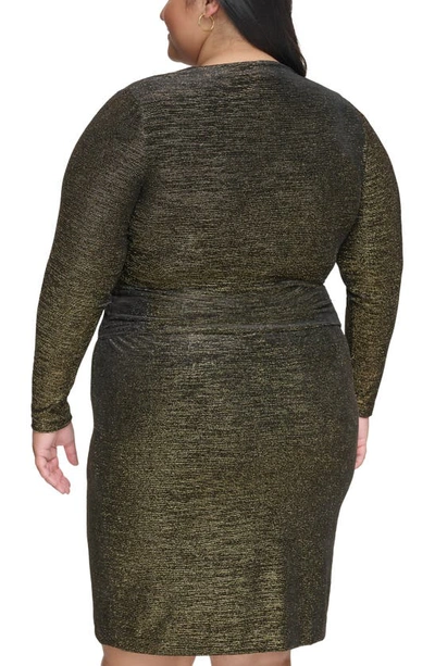 Shop Calvin Klein Metallic Velvet Twist Waist Body-con Dress In Black
